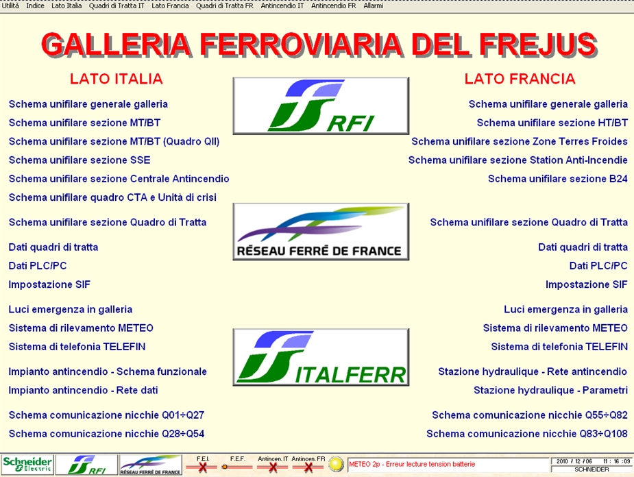 Pagina indice della galleria del Frejus disponibile per il lato Italiano e Francese